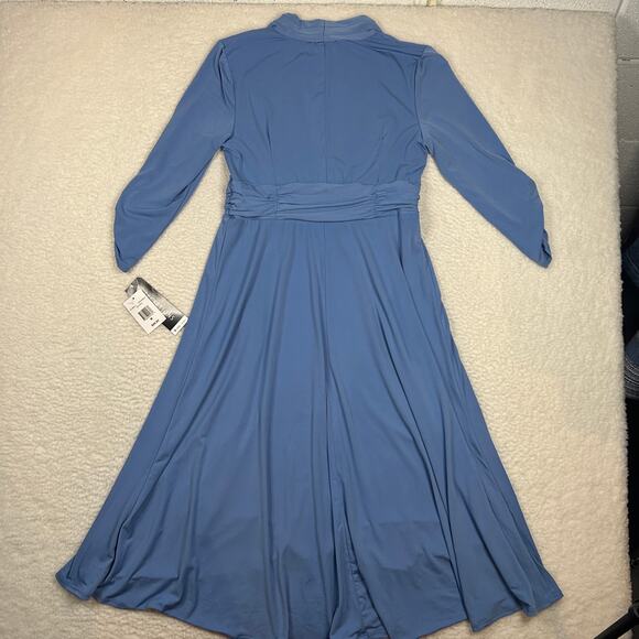 Perceptions NY Womens Size M 1/2 Sleeve Faux Wrap Dress Periwinkle Blue NEW - Picture 4 of 12